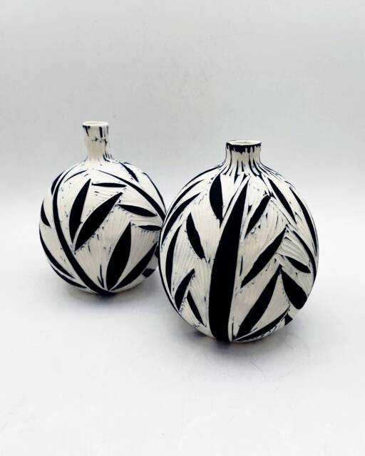 Vase Set Of 2, Ceramic Decor, Shelf Art, Pottery Gift, Hostess Housewarming Gift First Home, Leaves Vase, Handmade - image 1