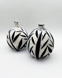 Vase Set Of 2, Ceramic Decor, Shelf Art, Pottery Gift, Hostess Housewarming Gift First Home, Leaves Vase, Handmade - thumbnail 1