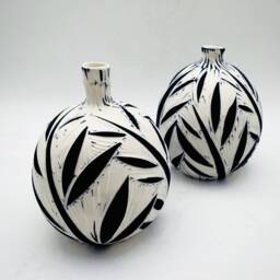 Vase Set Of 2, Ceramic Decor, Shelf Art, Pottery Gift, Hostess Housewarming Gift First Home, Leaves Vase, Handmade - thumbnail 2