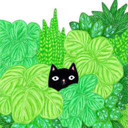 Cat Print/& Houseplants Houseplant Art Illustration Black Cats Plants - thumbnail 2