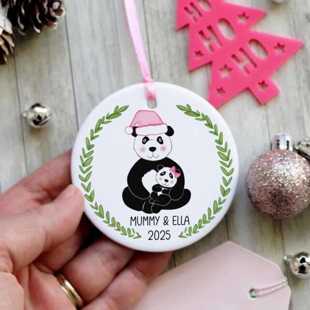 Personalised Panda Mum & Daughter Ornament - Cute Mother & Child Christmas Tree Decoration - image 1