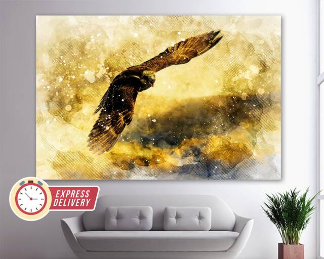 Eagle Flight Canvas Art, Bald Paintings, Print, Poster, Photo, Abstract Wall Art - image 1