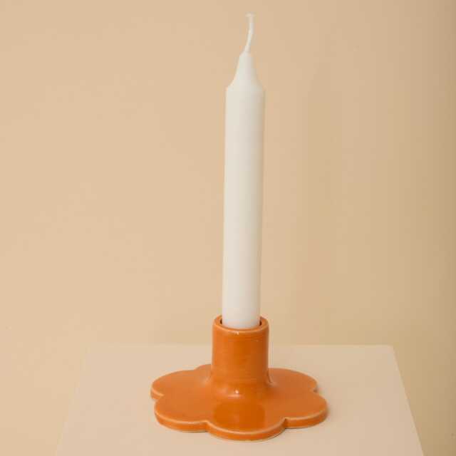 Orange Handmade Ceramic Candle Holder With Scalloped Edge - image 1