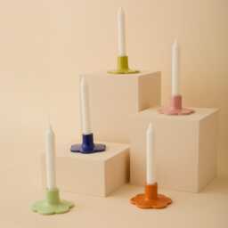 Orange Handmade Ceramic Candle Holder With Scalloped Edge - thumbnail 3
