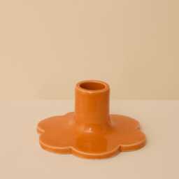 Orange Handmade Ceramic Candle Holder With Scalloped Edge - thumbnail 2