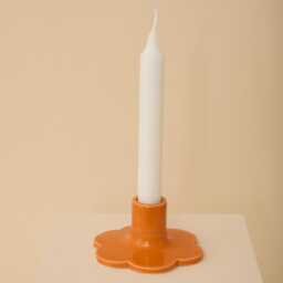 Orange Handmade Ceramic Candle Holder With Scalloped Edge - thumbnail 1