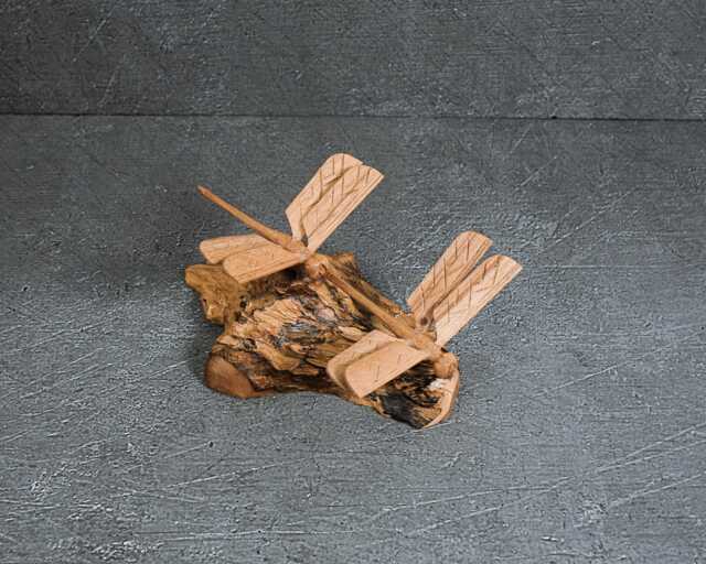 Hand Carved Wooden Dragonfly Couple Sculpture Tropical Home Decor, 8 - image 1