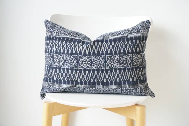 Indigo Neutral Tribal Hemp Hand Woven Natural Dye Color Lumbar Pillow Cover - image 1