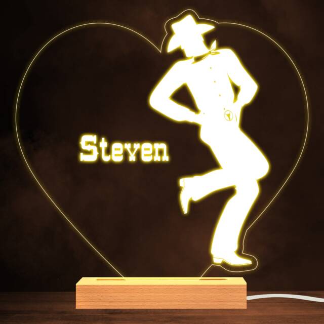 Heart Dancing Cowboy Warm White Lamp Personalised Gift Night Light - Bedroom - image 1