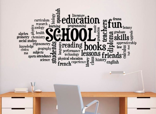 School Words Cloud Wall Vinyl Decal Education Sticker Home Art Design Murals Modern Room Interior - 8Nr - image 1
