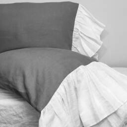 Pair Of Color Block Linen Pillow Cases With Mermaid Country Long Ruffles - Multiple Colors, Mix Match Your Way - thumbnail 2