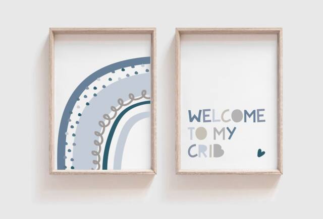Set Of 2 Boys Nursery Prints, Welcome To My Crib Print, Wall Art, Boy Bedroom Muted Blue Decor - image 1