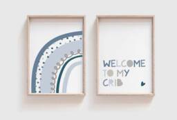 Set Of 2 Boys Nursery Prints, Welcome To My Crib Print, Wall Art, Boy Bedroom Muted Blue Decor - thumbnail 1