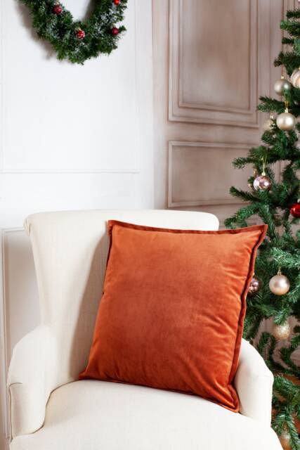 Burned Orange Velvet Pillow Covers, Flange Cover - image 1