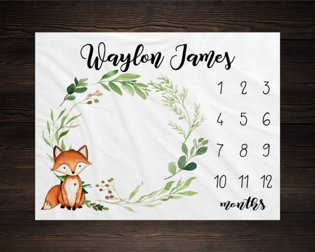Woodland Milestone Blanket Monthly Growth Tracker Soft Fleece Fox Baby Shower Gift Newborn Watch Me Grow Boy - image 1