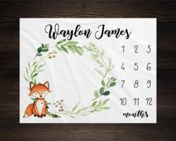 Woodland Milestone Blanket Monthly Growth Tracker Soft Fleece Fox Baby Shower Gift Newborn Watch Me Grow Boy