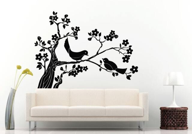 Sakura Japanese Tree Flower With Two Birds Sitting On The Branch Wall Decal Vinyl Sticker Mural Room Decor L1126 - image 1