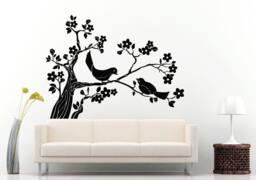 Sakura Japanese Tree Flower With Two Birds Sitting On The Branch Wall Decal Vinyl Sticker Mural Room Decor L1126 - thumbnail 1