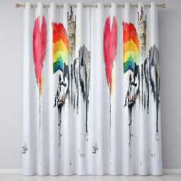 Watercolour Heart Rainbow Protest Street Art Expressive Artwork For Bedroom Decor Readymade Eyelet Ring Top Thermal 100% Blackout Curtains - thumbnail 3