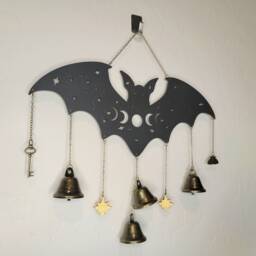 Bat Witch Bells Wood Wall Decor Hanging -Wood Wall Art - Witchy Altar - thumbnail 3