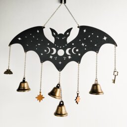 Bat Witch Bells Wood Wall Decor Hanging -Wood Wall Art - Witchy Altar