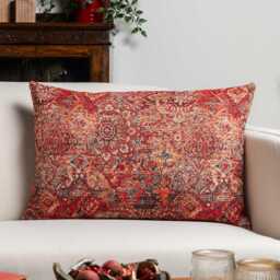Regal Tapestry Xl Rectangular Cushion. Warm Tones in Red, Grey & Brown Geometric Print. 23X15