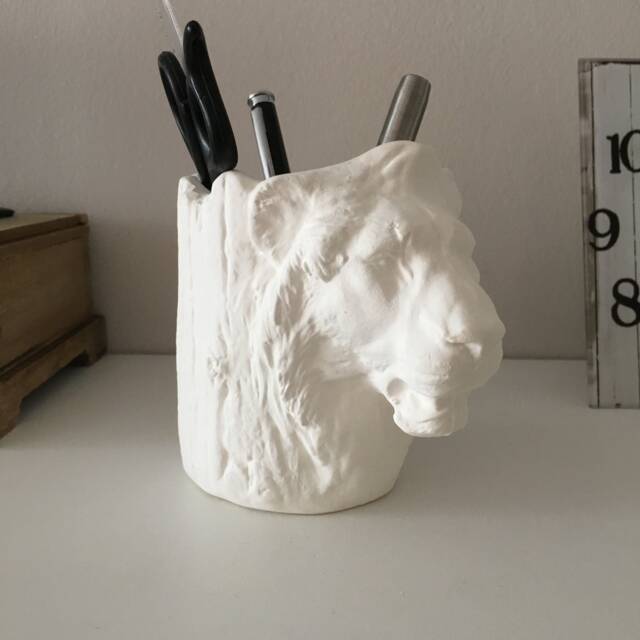 Ceramic Lion Bust, Ready For Paint, Pen Holder Bisque, Head Decor, Home Animal, Wildlife, Figurine, Pottery - image 1