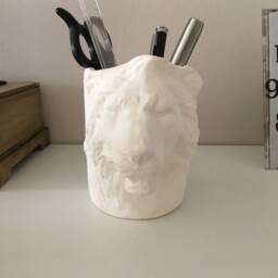 Ceramic Lion Bust, Ready For Paint, Pen Holder Bisque, Head Decor, Home Animal, Wildlife, Figurine, Pottery - thumbnail 2