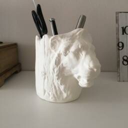 Ceramic Lion Bust, Ready For Paint, Pen Holder Bisque, Head Decor, Home Animal, Wildlife, Figurine, Pottery