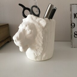 Ceramic Lion Bust, Ready For Paint, Pen Holder Bisque, Head Decor, Home Animal, Wildlife, Figurine, Pottery - thumbnail 3