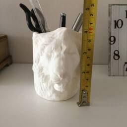Ceramic Lion Bust, Ready For Paint, Pen Holder Bisque, Head Decor, Home Animal, Wildlife, Figurine, Pottery - thumbnail 4