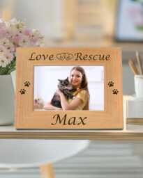 Personalized Cat Picture Frame For Rescued Kitten, Custom Pet Adoption Gifts, Engraved Wooden Photo Display With Paw Prints