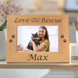 Personalized Cat Picture Frame For Rescued Kitten, Custom Pet Adoption Gifts, Engraved Wooden Photo Display With Paw Prints - thumbnail 3