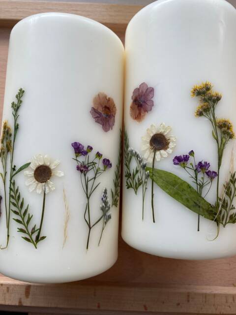 Western Wildflower Pressed Flower Candle Botanical Floral Decoration - 3x6 in Pillar Candle - image 1