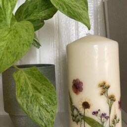 Western Wildflower Pressed Flower Candle Botanical Floral Decoration - 3x6 in Pillar Candle - thumbnail 3