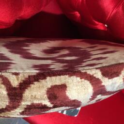 Handwoven Silk Ikat Velvet Lumbar Pillow Brown Floral Accent Cushion Cover - thumbnail 2