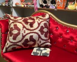 Handwoven Silk Ikat Velvet Lumbar Pillow Brown Floral Accent Cushion Cover