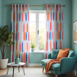 Contemporary Colorful Curtains, Soft Pastel Pink Blue Orange Oval Drapes, Custom Made Window Panels - thumbnail 2