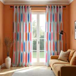 Contemporary Colorful Curtains, Soft Pastel Pink Blue Orange Oval Drapes, Custom Made Window Panels