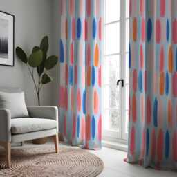 Contemporary Colorful Curtains, Soft Pastel Pink Blue Orange Oval Drapes, Custom Made Window Panels - thumbnail 4