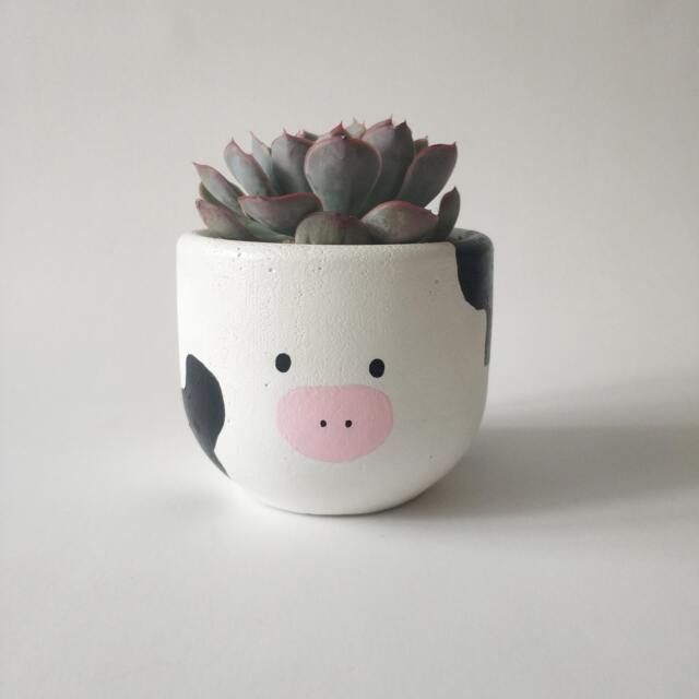 Cow Concrete Succulent Planter, Handmade Home Decor - image 1