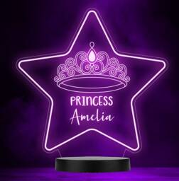 Princess Crown Star Girl Personalised Gift Colour Change Led Lamp Night Light - thumbnail 1
