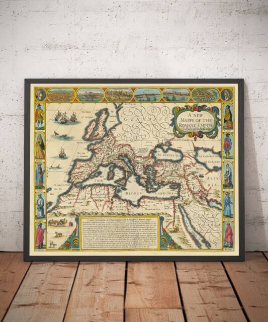 Old Roman Empire World Map, 1626 By John Speed - Rare Wall Art Of Western & Byzantine Framed Or Unframed Chart - image 1
