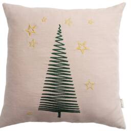 Christmas Tree Cushion Linen Beige Natural, Dark Green & Gold Embroidered 40X40 45X45 40X50 50X50 40 X 60 cm Decoration Gift - thumbnail 2