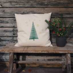 Christmas Tree Cushion Linen Beige Natural, Dark Green & Gold Embroidered 40X40 45X45 40X50 50X50 40 X 60 cm Decoration Gift