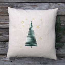 Christmas Tree Cushion Linen Beige Natural, Dark Green & Gold Embroidered 40X40 45X45 40X50 50X50 40 X 60 cm Decoration Gift - thumbnail 4