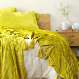 Lemon Yellow Luxe Velvet Bedspread Throw Blanket With Handmade Knotted Tassels Soft Boho Sofa Living Room Christmas Gift - thumbnail 3