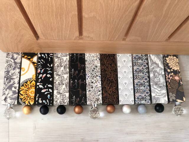 Hardwood Door Stop Wedge - Liberty Print Designs Black Grey - image 1