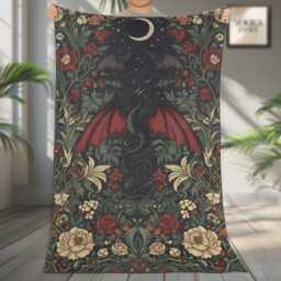 Fantasy Dragon & Flower Fleece Blanket, Reading Blanket Gift, Gift For Book Lovers, Decor - thumbnail 2