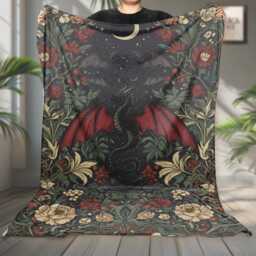 Fantasy Dragon & Flower Fleece Blanket, Reading Blanket Gift, Gift For Book Lovers, Decor - thumbnail 1